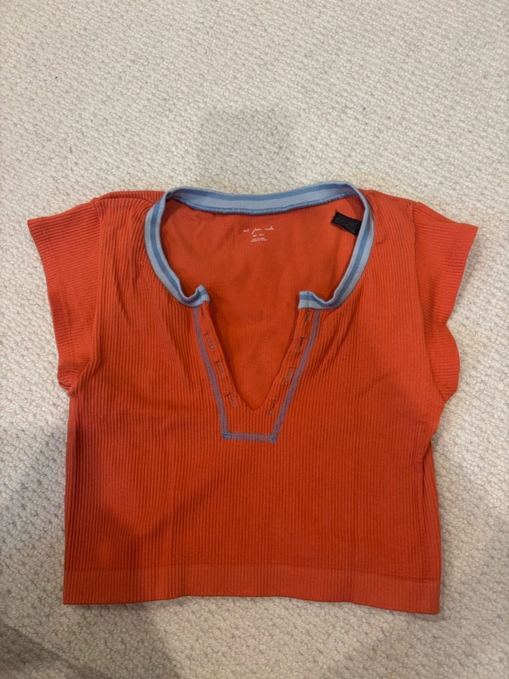 Urban Outfitters Orange Ribbed Top with Light Blue Trim